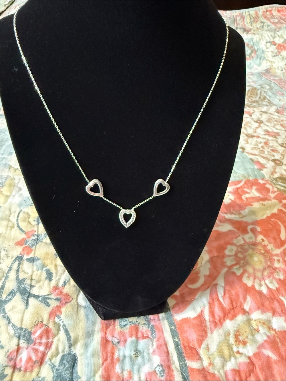 Triple Heart Pendant Necklace 925 Silver 18”